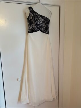 Sophia Tolli One-Shoulder Black Lace Over Cream Gown